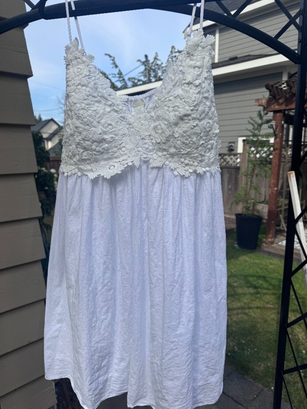H&M White Mini Dress with Floral Appliqués